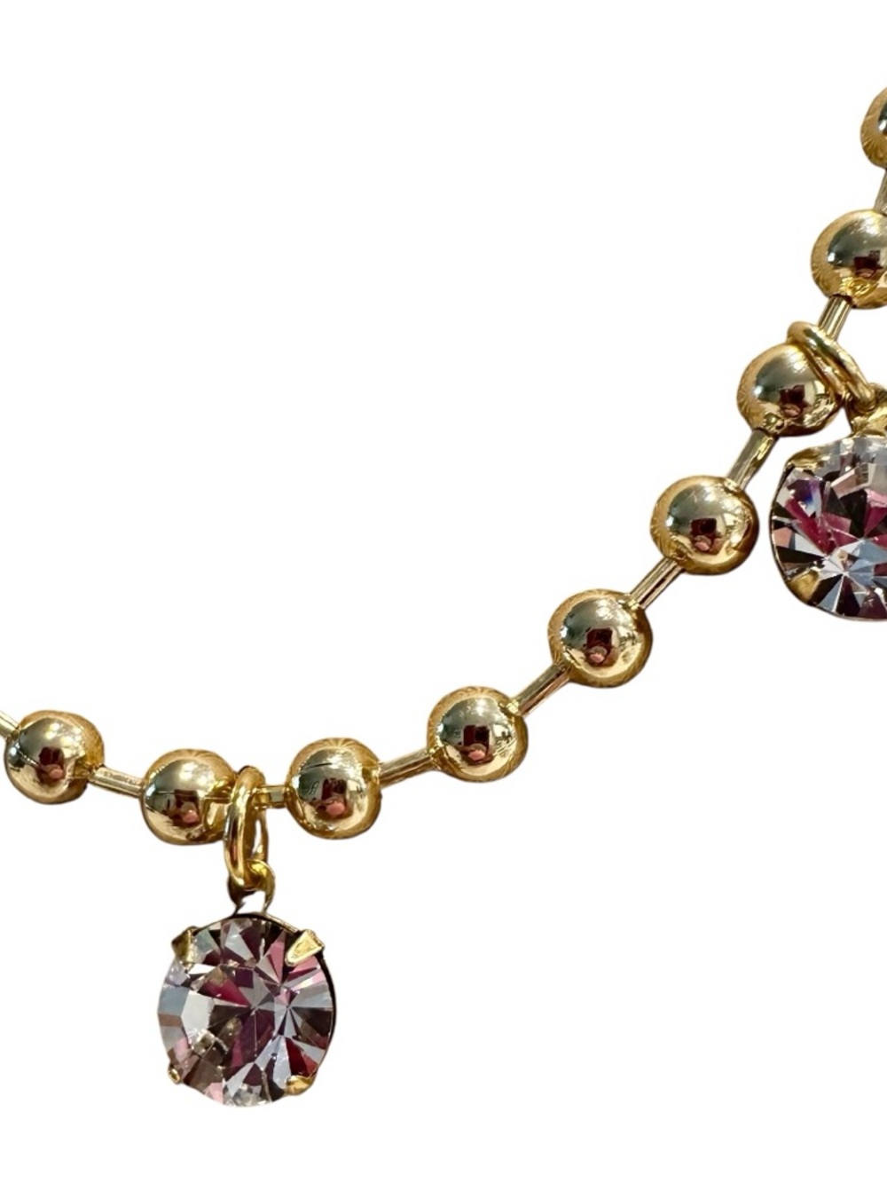 Yochi Gold Bead Necklace with Clear Crystal Drops - Picture 3 of 3